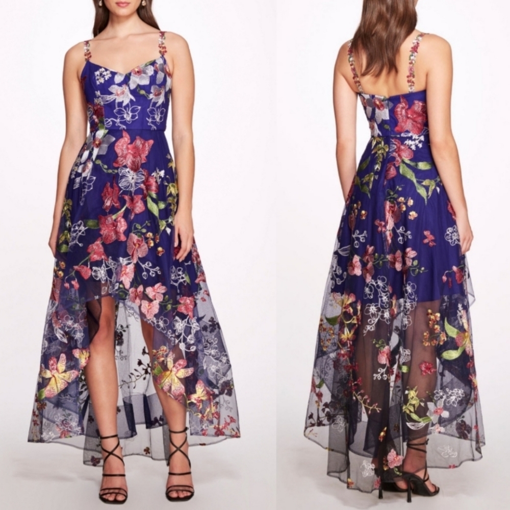 New Marchesa Notte Embroidered Floral High Low Gown